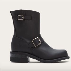 FRYE Engineer Black Leather Boots Moto Low Rider Version Stacked Leather Heel 6